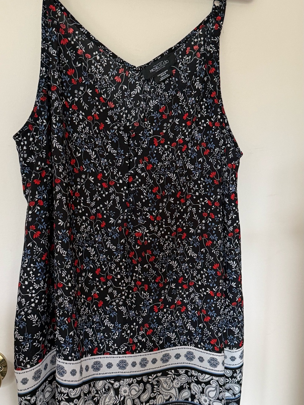 Michel Studio Black Floral Border V-Neck Camisole
